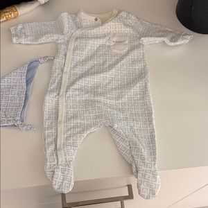 Givenchy Infant Blue and White Patterned Footie